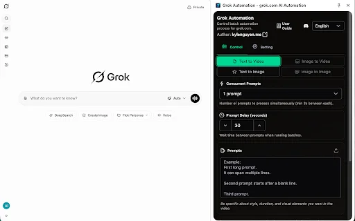 Grok Automation ডাউনলোড করুন – Grok.com এ অটোমেটেড ব্যাচ প্রসেসিং - Screenshot 1