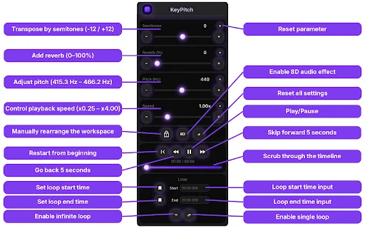 KeyPitch ডাউনলোড করুন – YouTube অডিও পিচ এবং স্পিড কন্ট্রোল - Screenshot 2